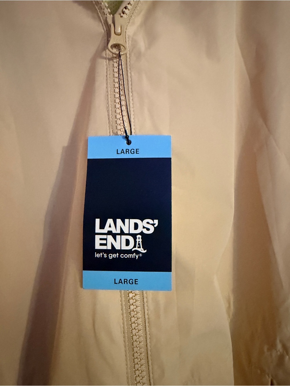 Lands' End ladies Lightweight Hooded Packable Rain Jacket - Beige - Picture 3 of 5
